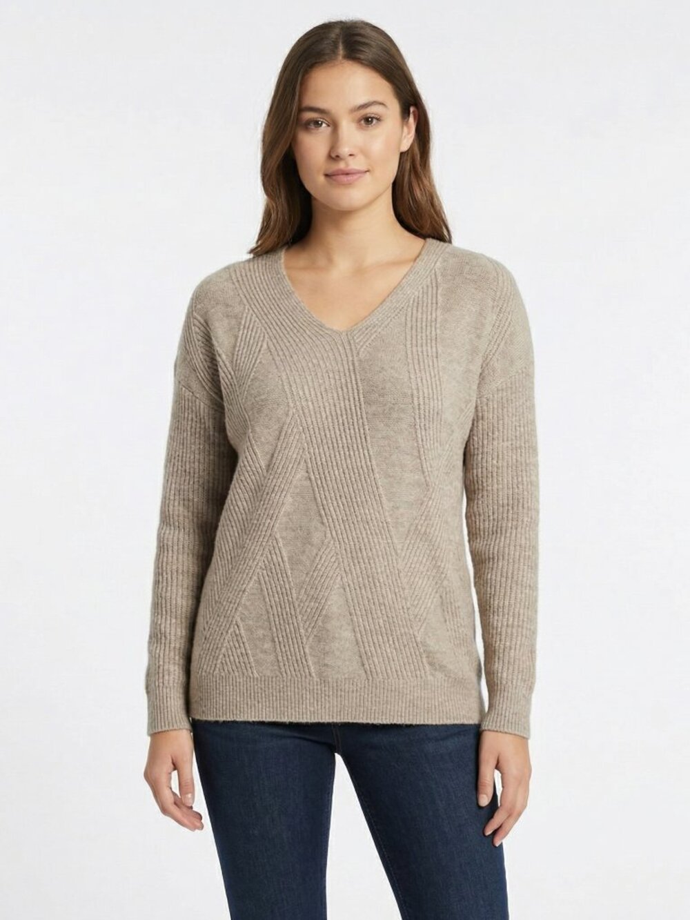 *Le Chateau Beige V Neck Long Sleeve Sweater